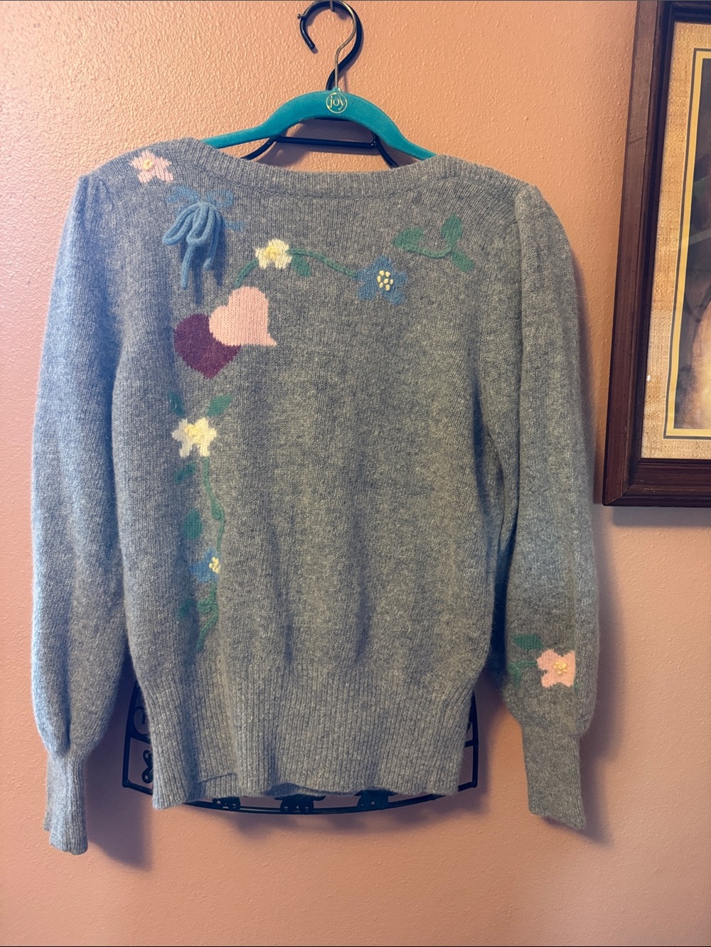Susan Bristol Gray Floral Heart Crewneck Sweater